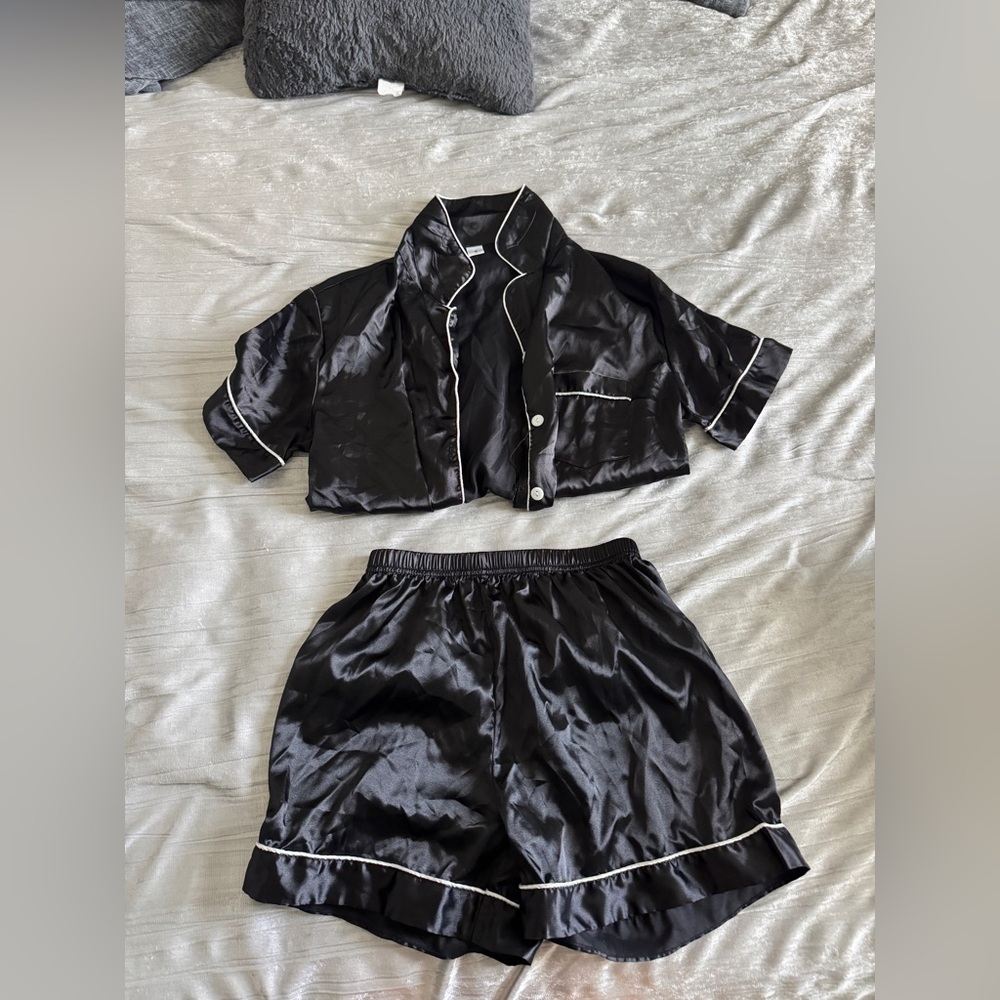 Black Satin Pajama Set